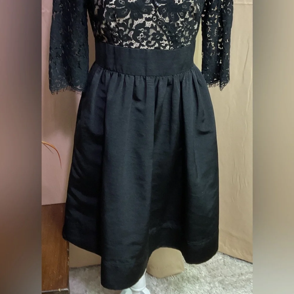 Eliza J Lace Faille Black Scalloped Fit & Flare Cocktail Dress